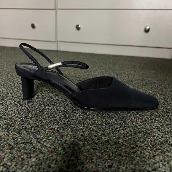 Black Vintage Y2K 90s Strappy Low Block Kitten Square-Toe Heels Comfortable Sz 8 - Picture 4 of 16